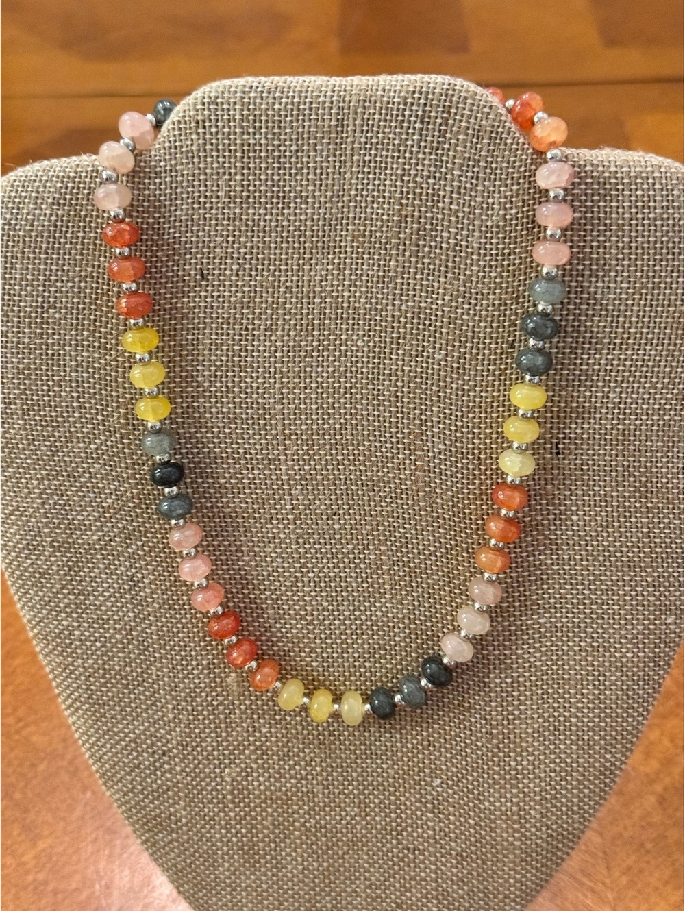Candy Necklace Multicolor Beaded Necklace 16.5" silver tone accents 558